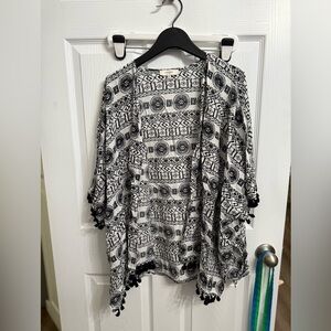 Umgee Tribal Aztec Southwestern Black White Cocoon Open Front Cardigan M/L